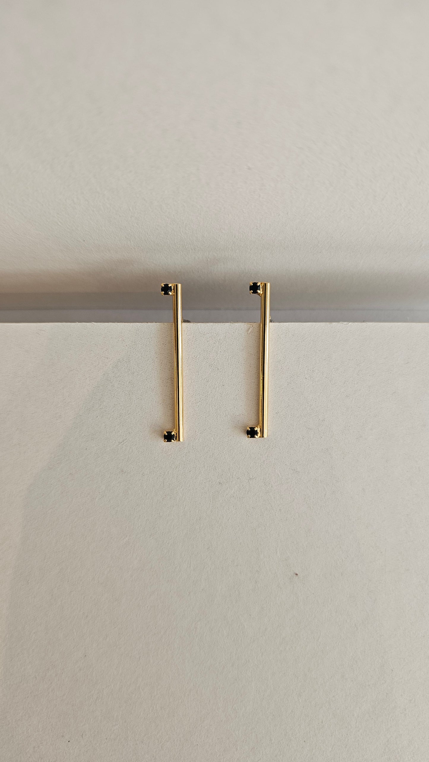 Minimalist 18k Gold plated Bar Earrings with Black Stones – Sleek & Bold