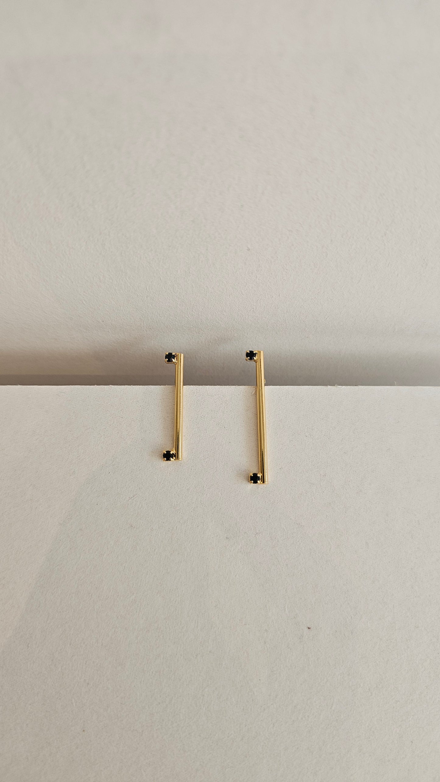 Minimalist 18k Gold plated Bar Earrings with Black Stones – Sleek & Bold