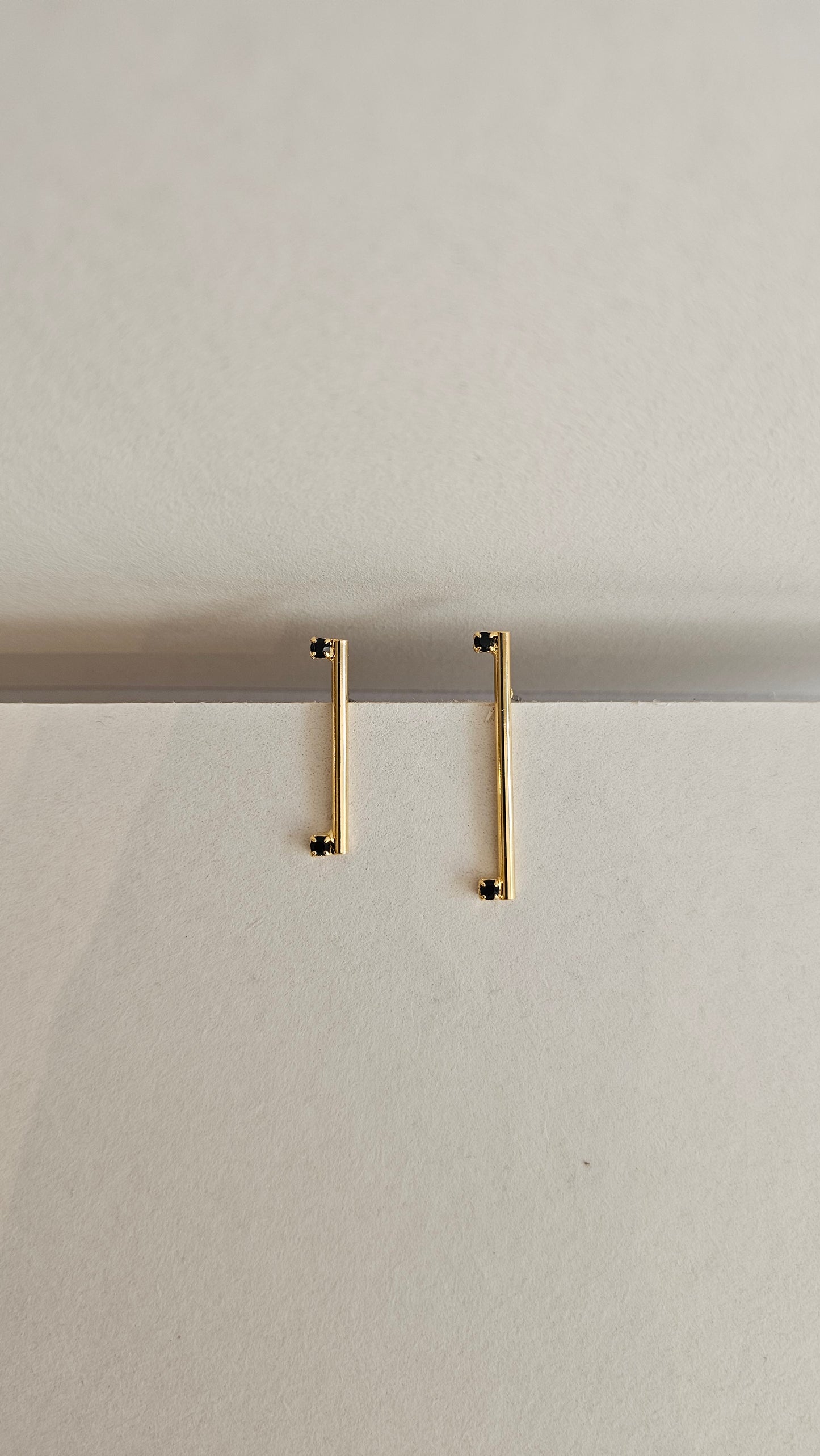 Minimalist 18k Gold plated Bar Earrings with Black Stones – Sleek & Bold