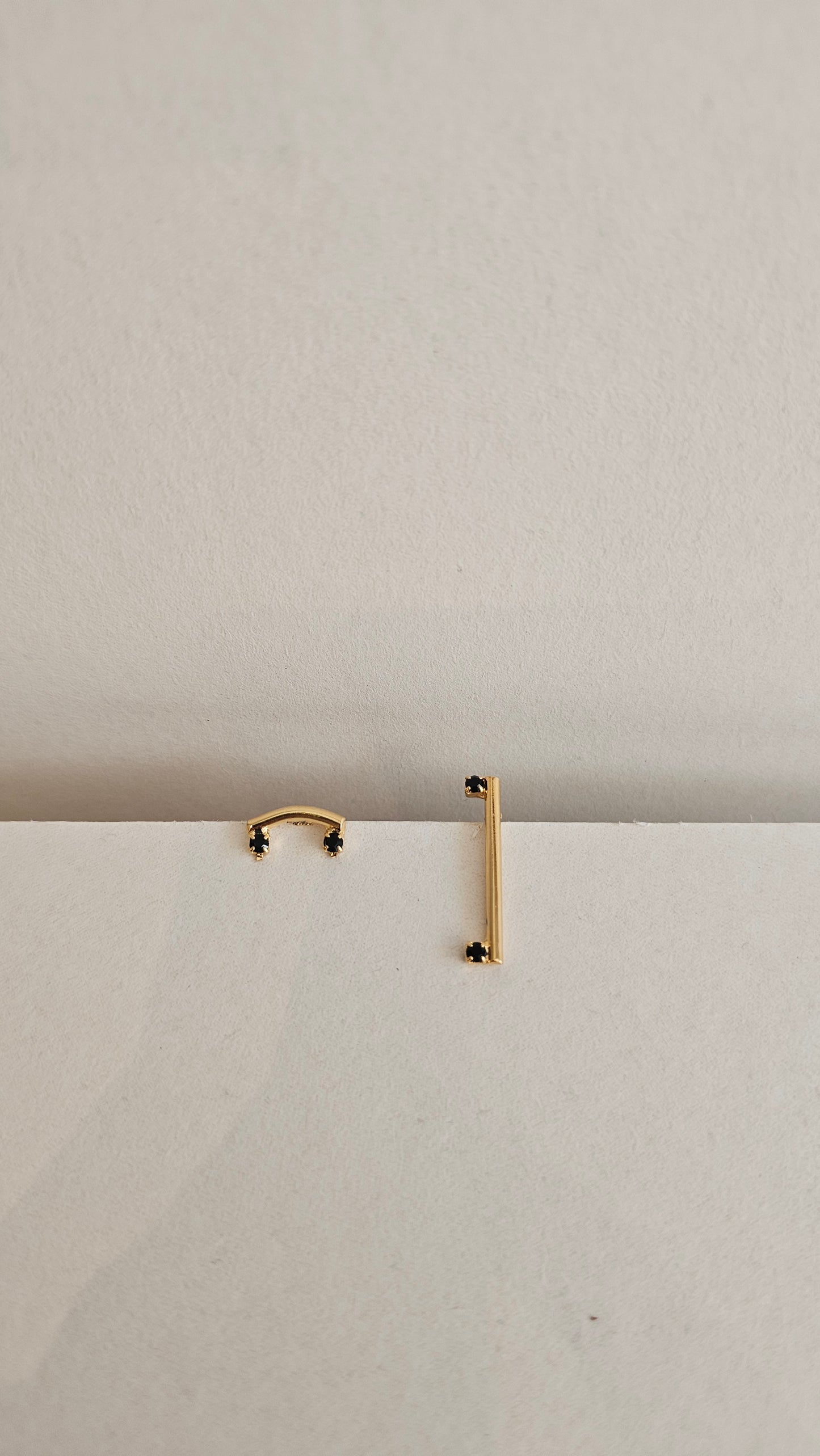 Minimalist 18k Gold plated Bar Earrings with Black Stones – Sleek & Bold