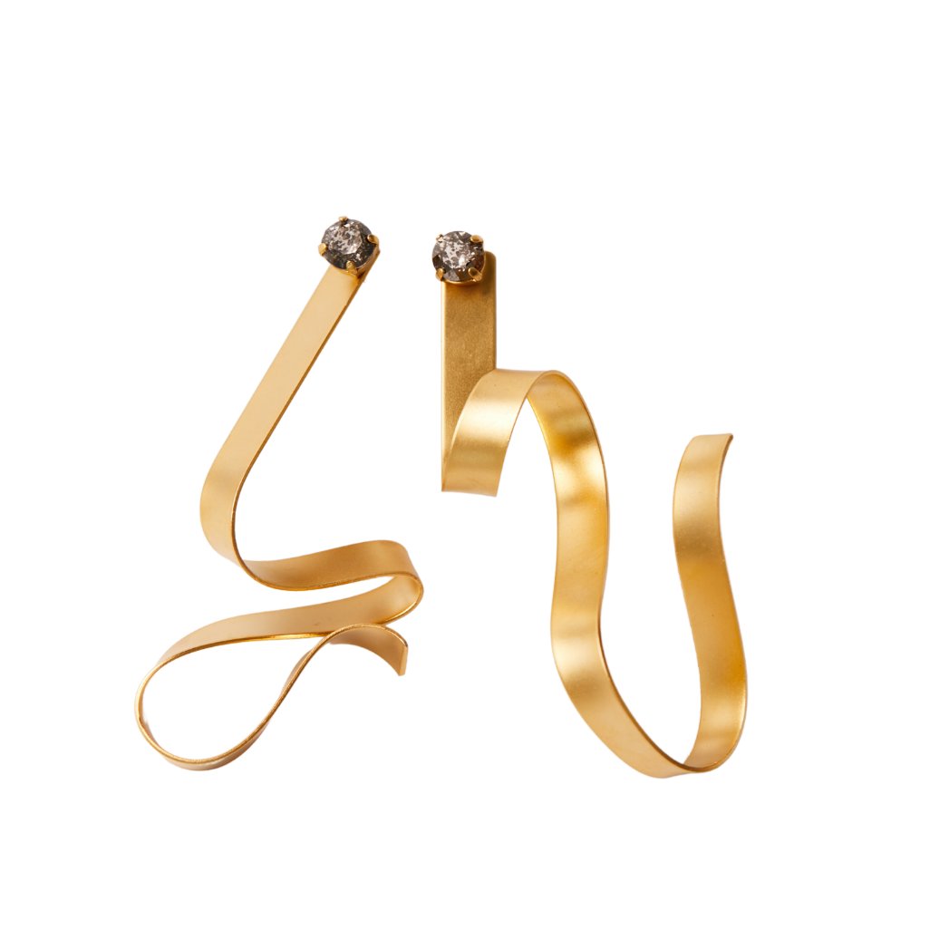 BOLD MODULAR GOLD CURVED EARRINGS