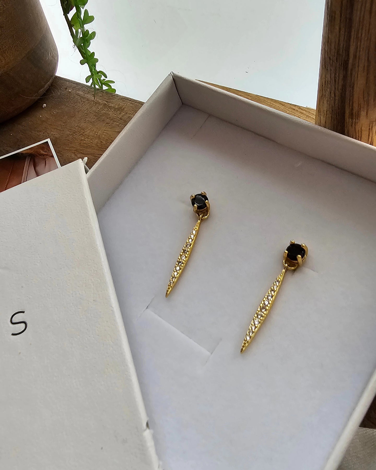 Black Crystal Gold Spike Earrings - Elegant Pavé Dangle Studs - delicate Evening Jewelry