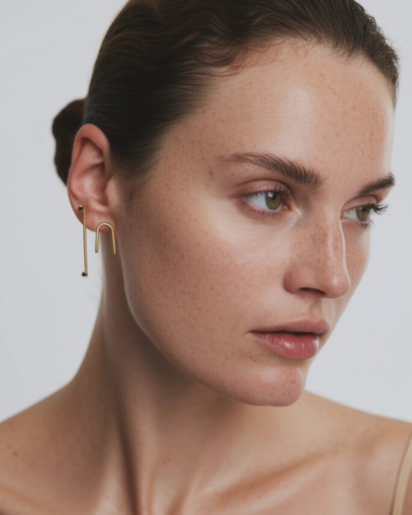 Minimalist solid 14k Gold Bar Earrings with Black Stones – Sleek & Bold