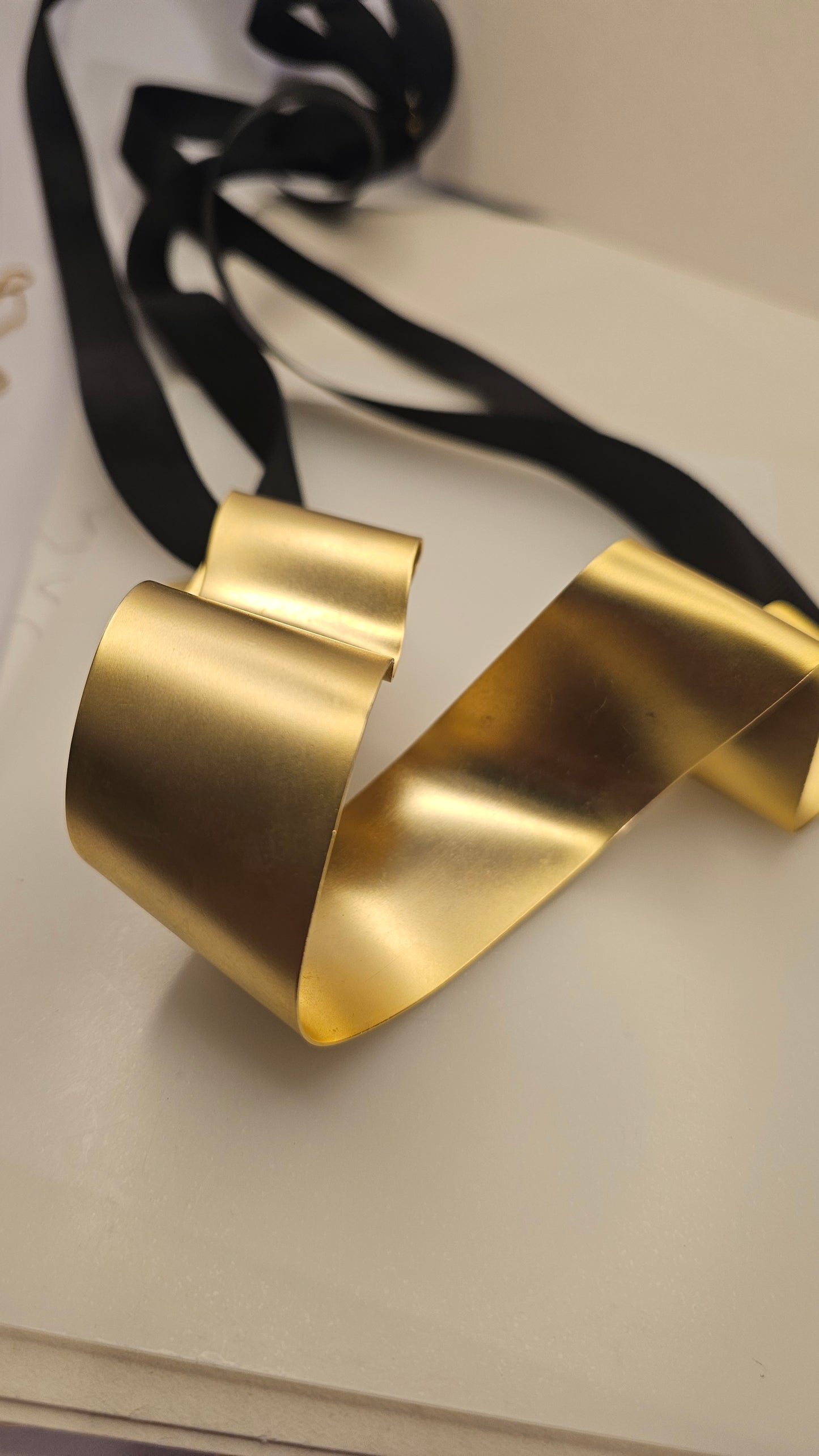 Sculptural Gold-Plated Ribbon Necklace – Bold & Artistic - made by order