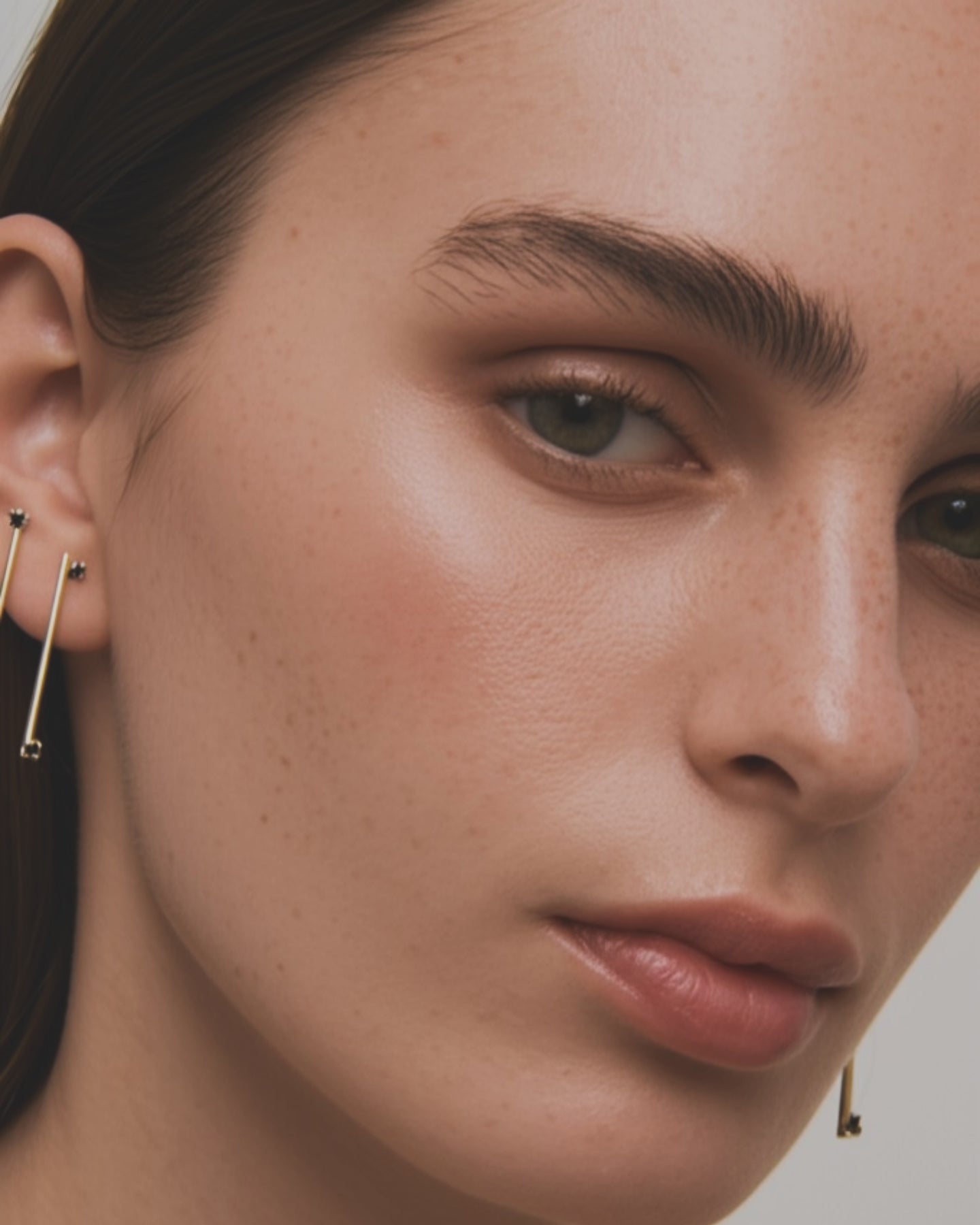 Minimalist solid 14k Gold Bar Earrings with Black Stones – Sleek & Bold