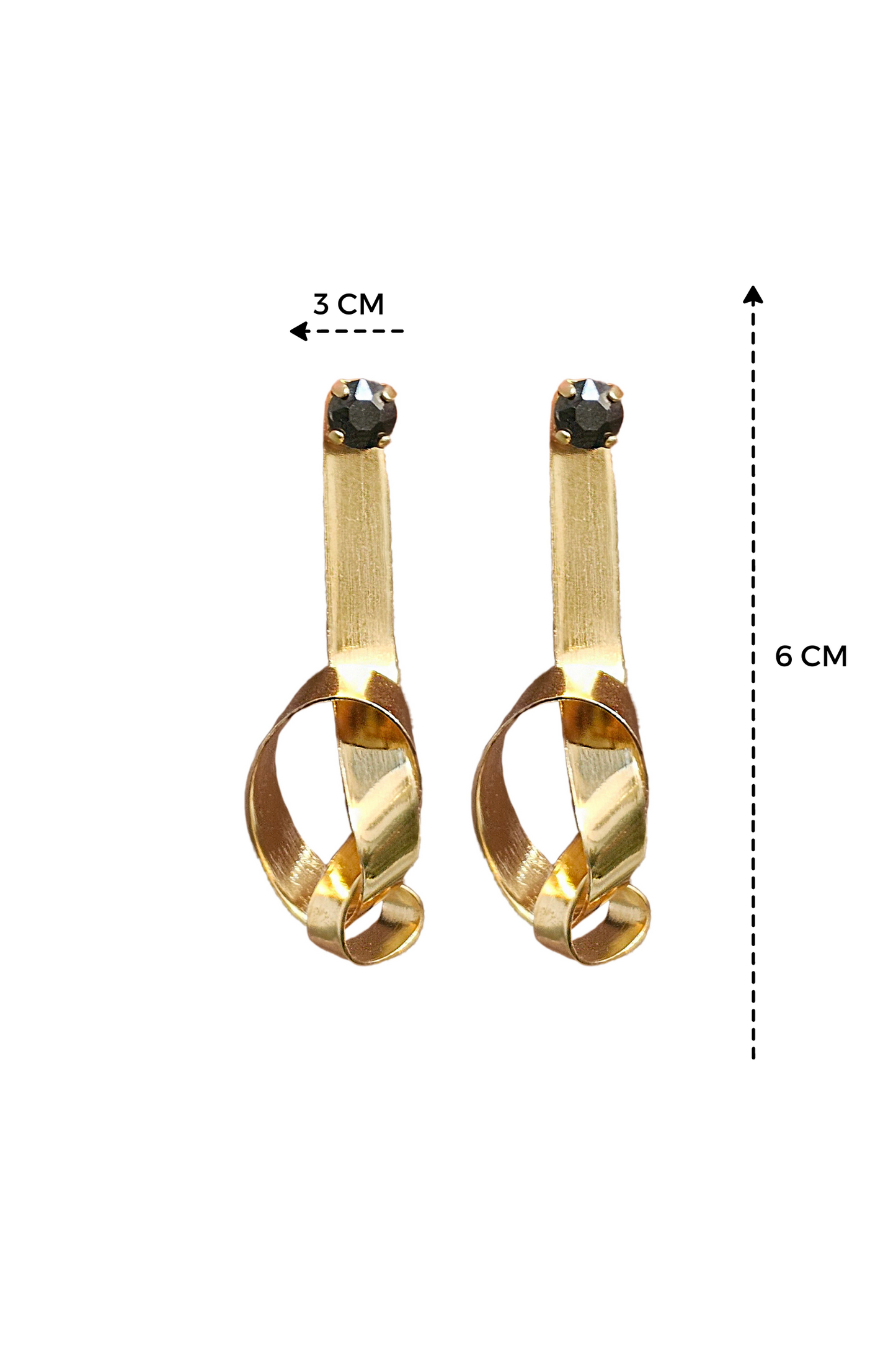 a pair of gold earrings with black stones