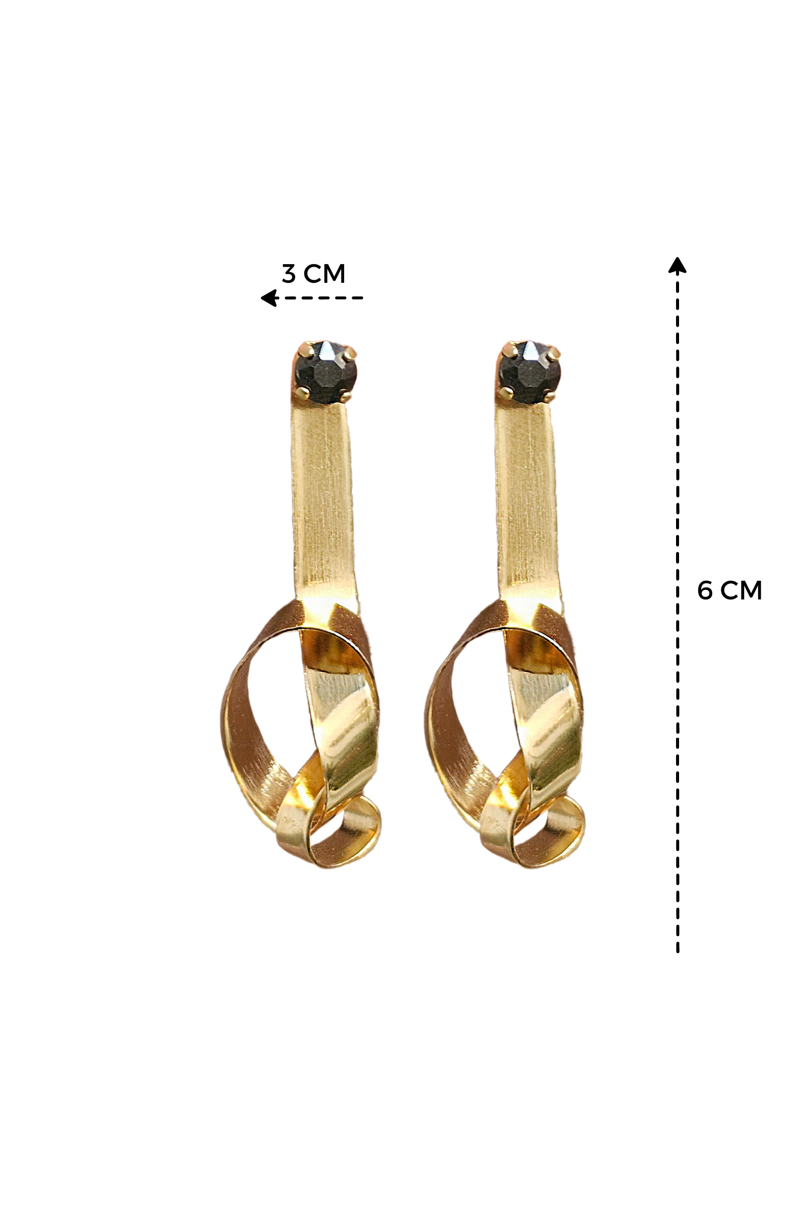 a pair of gold earrings with black stones