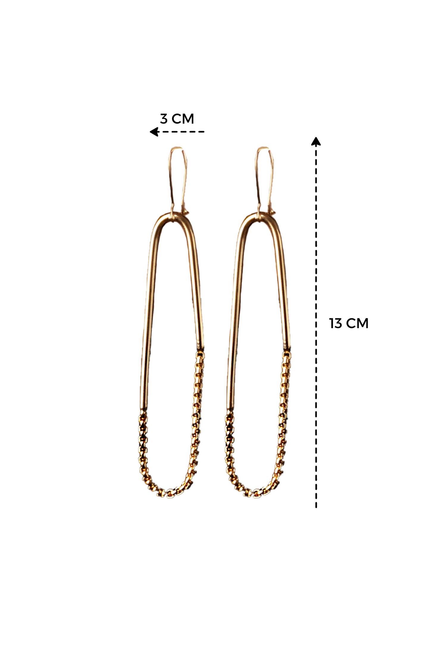 a pair of earrings with a chain hanging from it