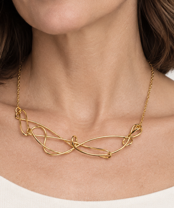 Elaine necklace at the collarbone