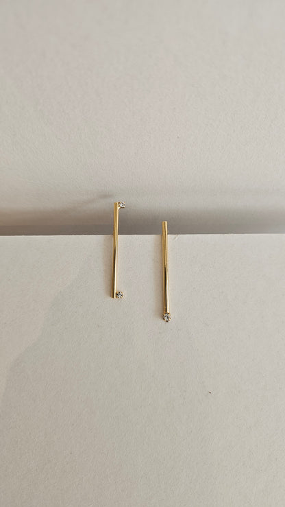 Minimalist 18k Gold plated Bar Earrings with Black Stones – Sleek & Bold