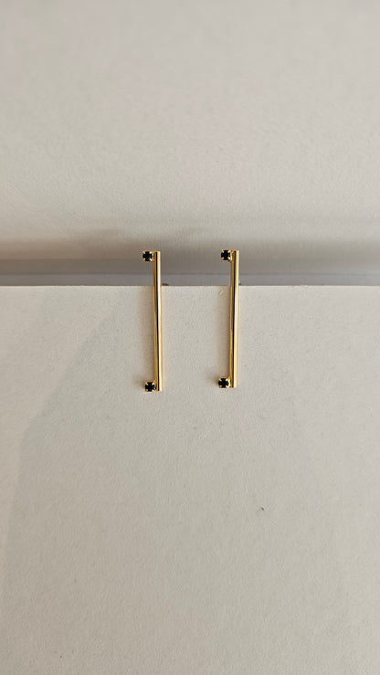 Minimalist 18k Gold plated Bar Earrings with Black Stones – Sleek & Bold