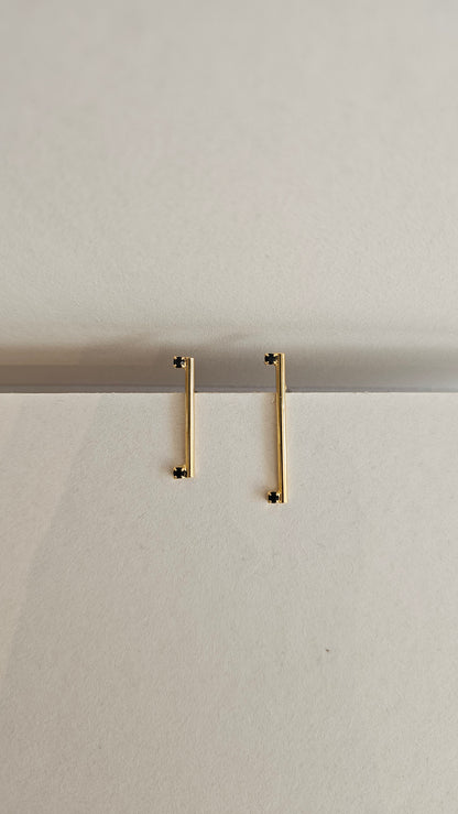 Minimalist 18k Gold plated Bar Earrings with Black Stones – Sleek & Bold