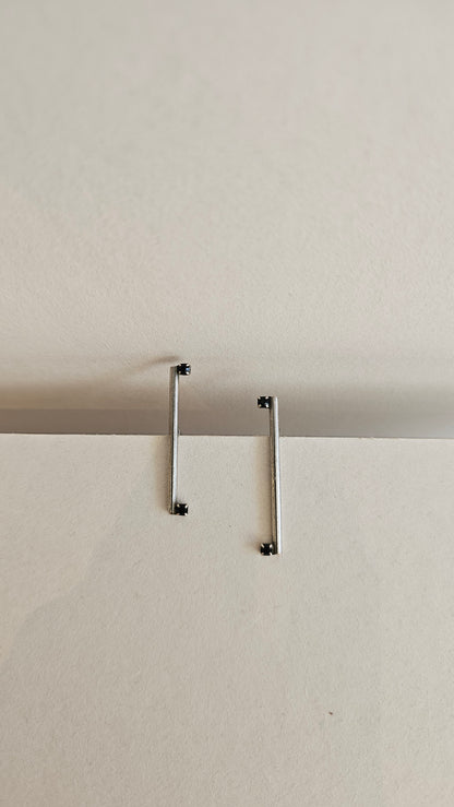 Minimalist 18k Gold plated Bar Earrings with Black Stones – Sleek & Bold