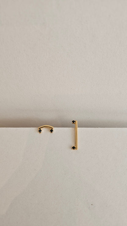 Minimalist 18k Gold plated Bar Earrings with Black Stones – Sleek & Bold
