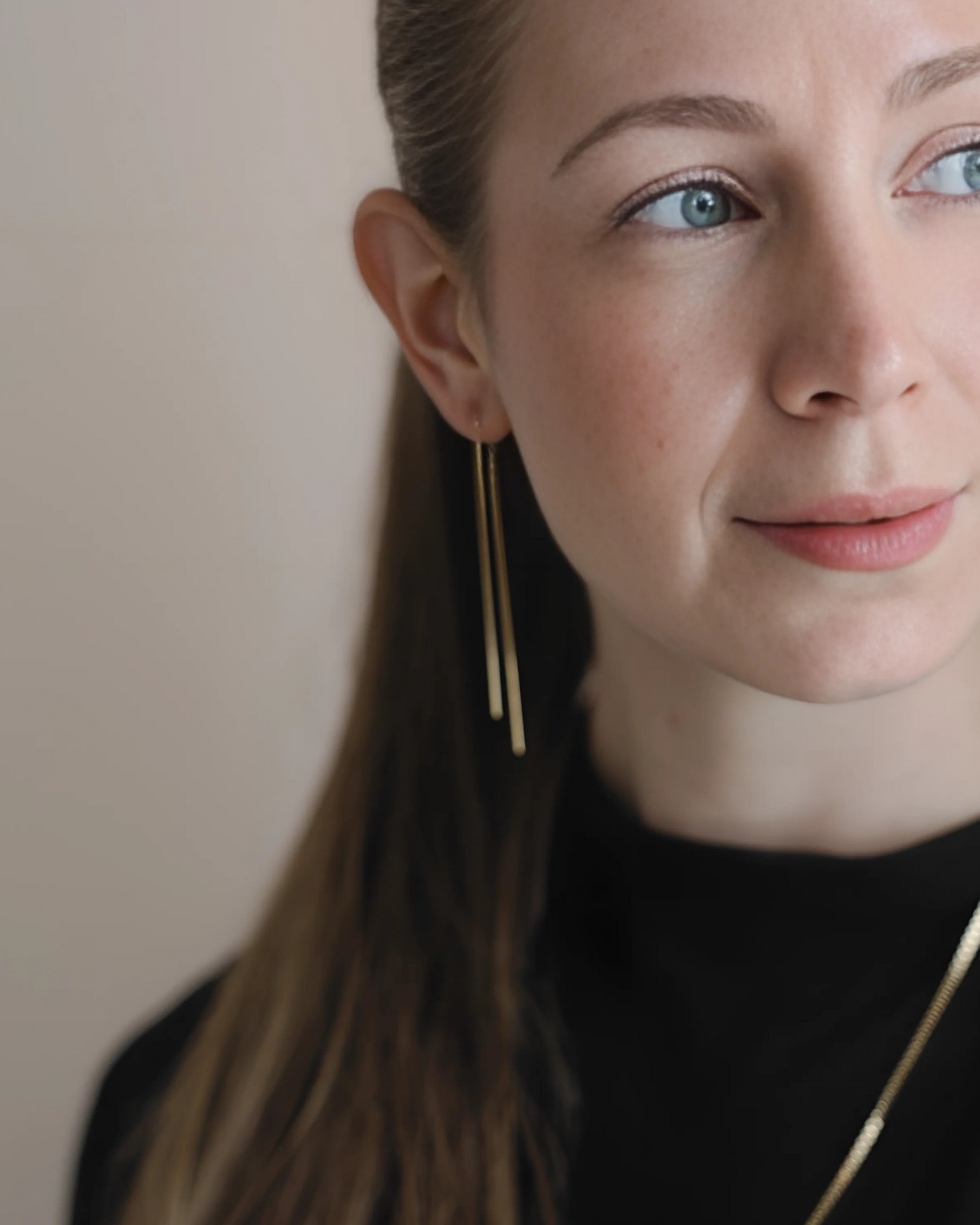 Gold string rod Chain long Wire earrings