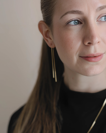 Gold string rod Chain long Wire earrings