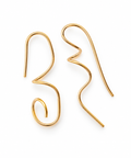 Anjelica Earrings Nº 268 (A268-G439), handmade gold-plated wire earrings, one spiral and one wave, by OTILYAS on white