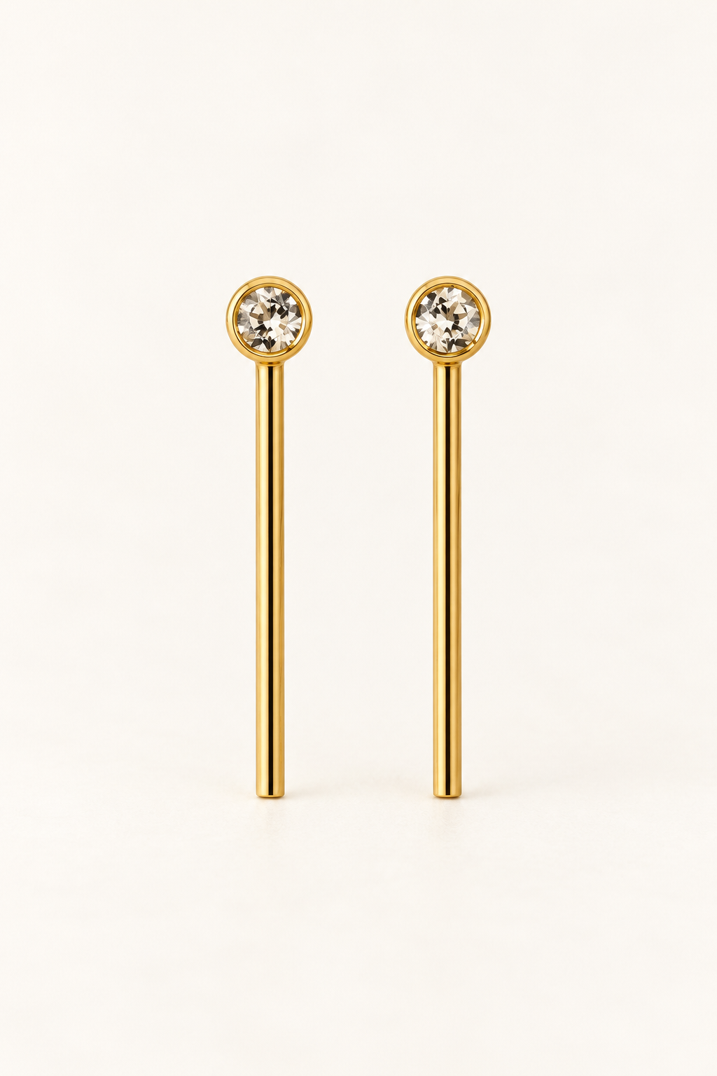 Beatrice Earrings Nº 683 (B683-G261), handmade gold-plated bar drop earrings by OTILYAS, front view on white