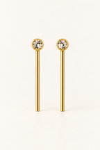 Beatrice Earrings Nº 683 (B683-G261), handmade gold-plated bar drop earrings by OTILYAS, front view on white