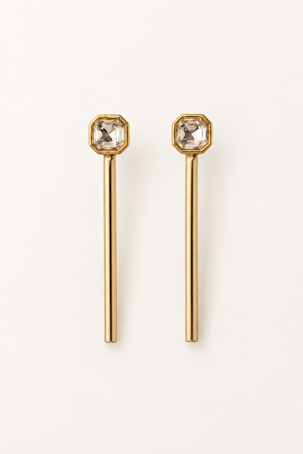 Beatrice Earrings Nº 683 (B683-G417), handmade gold-plated bar drop earrings by OTILYAS on white, front view