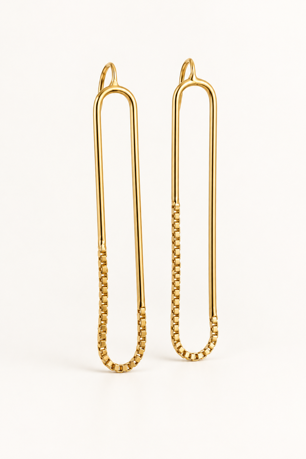 Emma Earrings Nº 9 (E9G204), handmade gold-plated paperclip earrings with box chain by OTILYAS