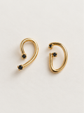 Figaro Earrings (FGR-2602), handmade asymmetric gold-plated earrings with black stones by OTILYAS, front view
