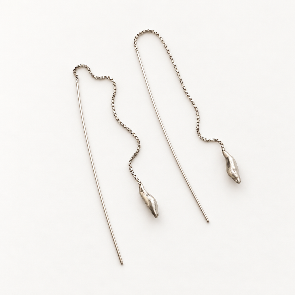 Birth Earrings Nº 3447, Sterling Silver, S3 Threader Drops, handmade 925 sterling silver earrings by OTILYAS