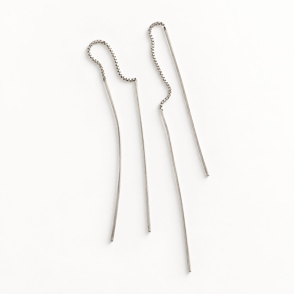 Birth Earrings Nº 3447, Sterling Silver, S4 Plain Bar Threaders, handmade 925 sterling silver earrings by OTILYAS