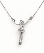 Ballerina Connector Necklace in 14k white gold, arms spread wide with each hand joined to the box chain
