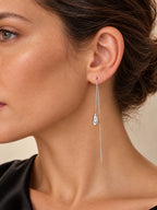 Irregular Threader worn on the ear, showing its length and proportion