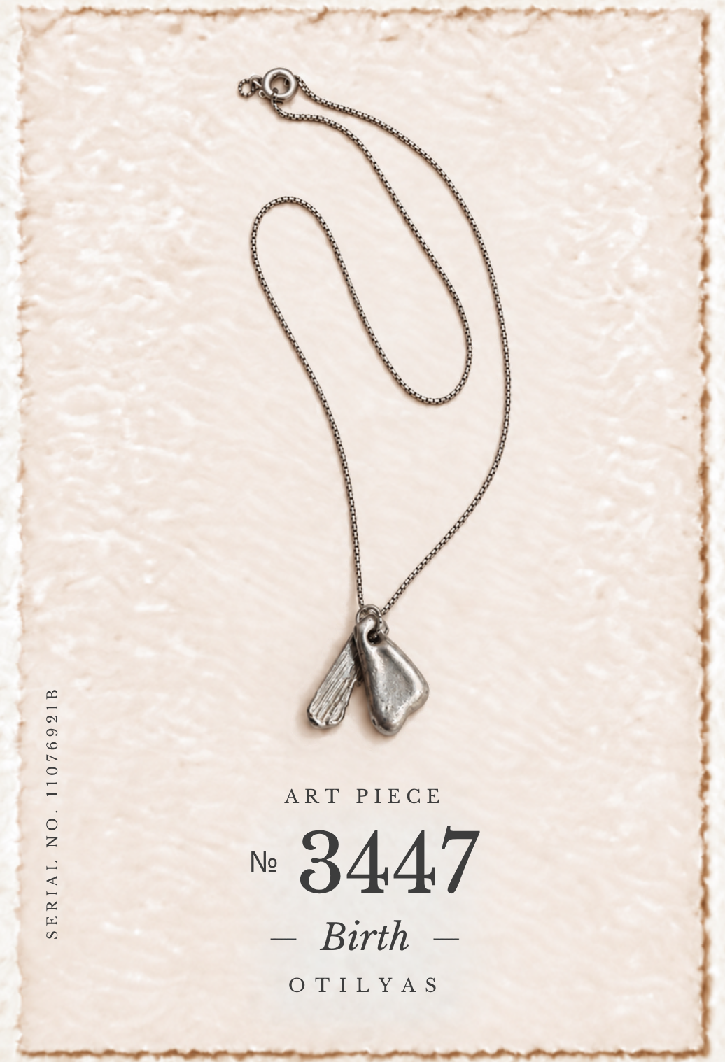 OTILYAS certificate, Birth Necklace (B) Nº 3447, serial 11076921B