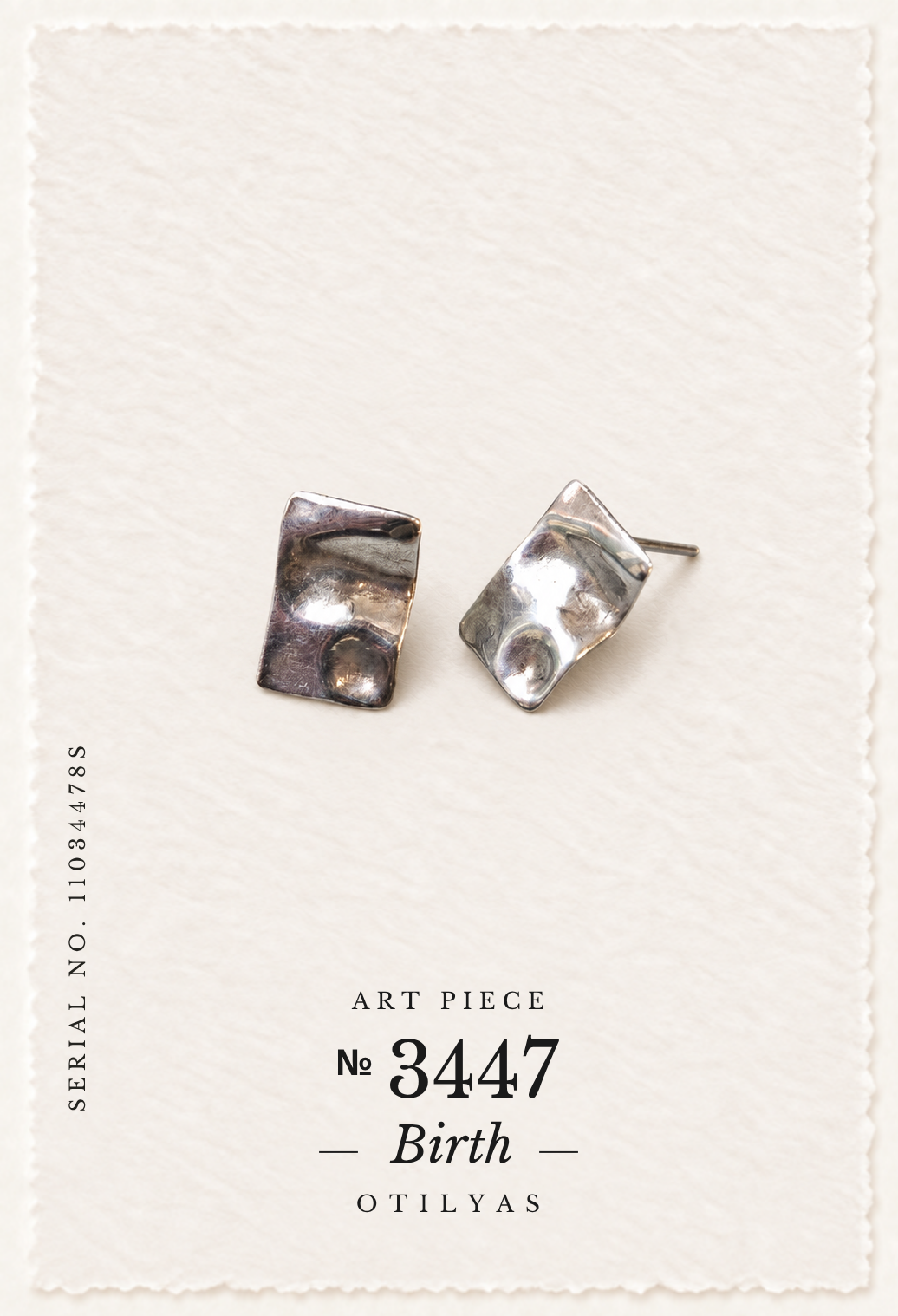 OTILYAS certificate, Birth Earrings (D) Nº 3447, serial 11034478S