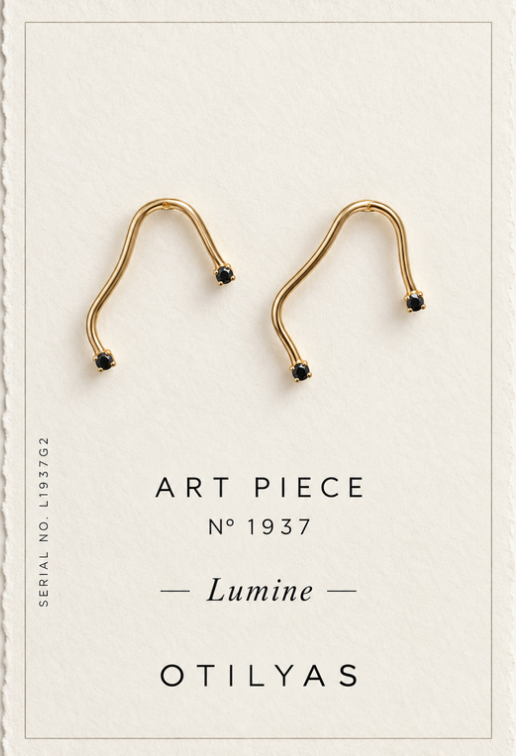 OTILYAS certificate, Lumine Earrings (gold, black stones) Nº 1937, serial L1937G2