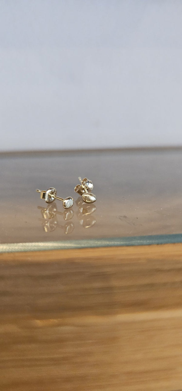 Little Studs in 14k yellow gold on a glass shelf in the OTILYAS studio