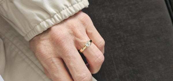 Close view of The Sun Square Ring worn on the hand