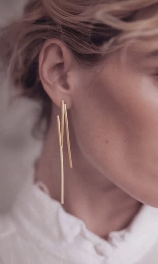 PRE-ORDER Minimalist long Golden Bar Earrings  – Sleek & Bold
