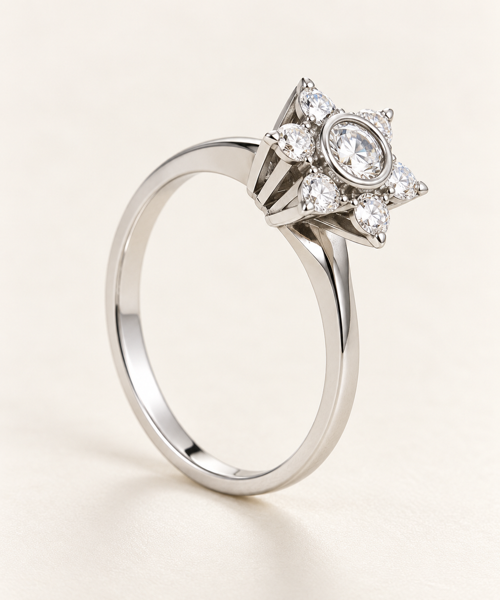 The Platinum Star ring, 950 platinum, standing side view
