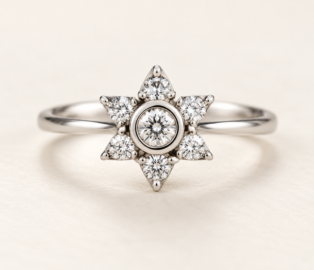 The Platinum Star ring, 950 platinum, front view