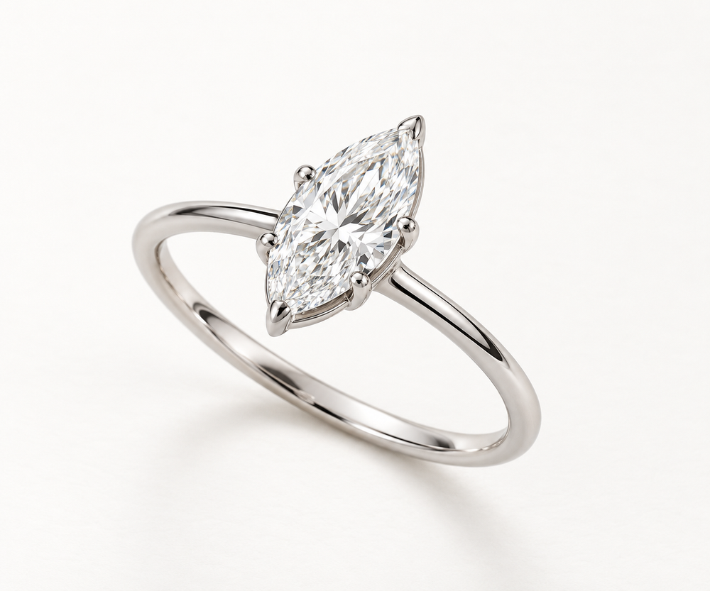 The White Leaf ring, 14k white gold, three-quarter view