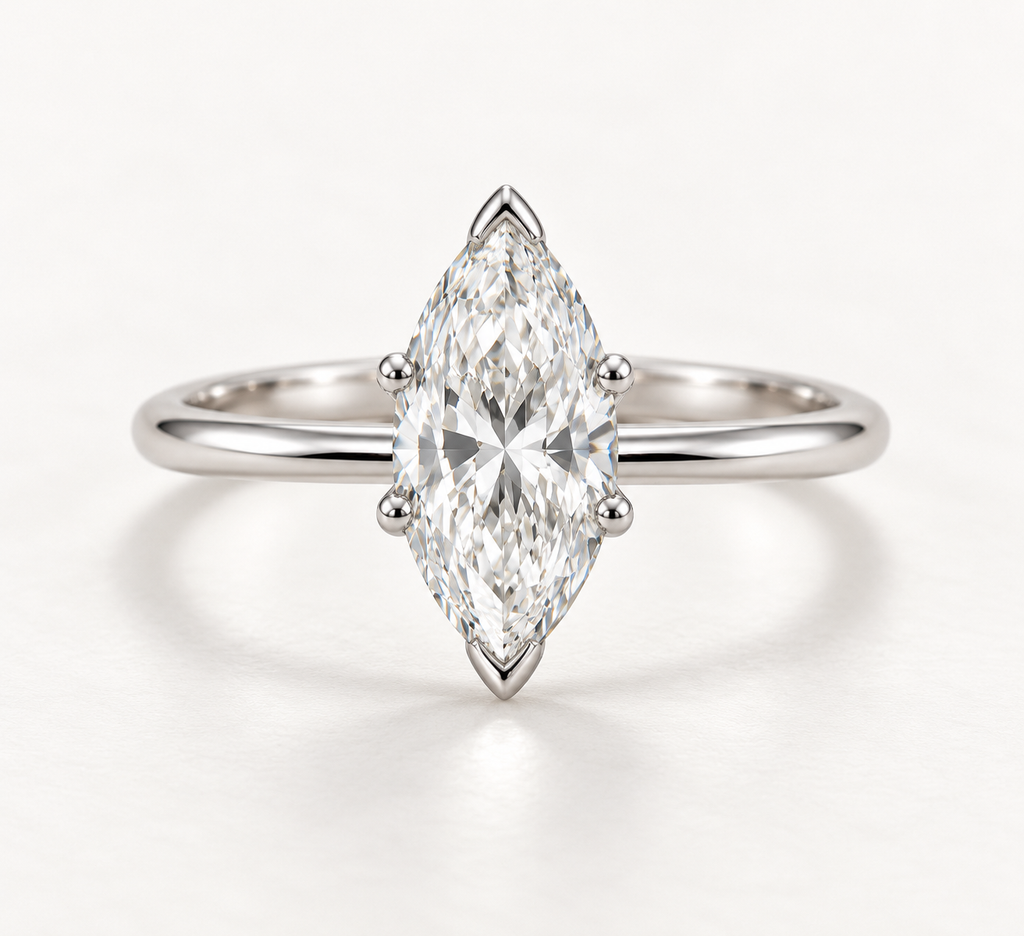 The White Leaf ring, 14k white gold, front view