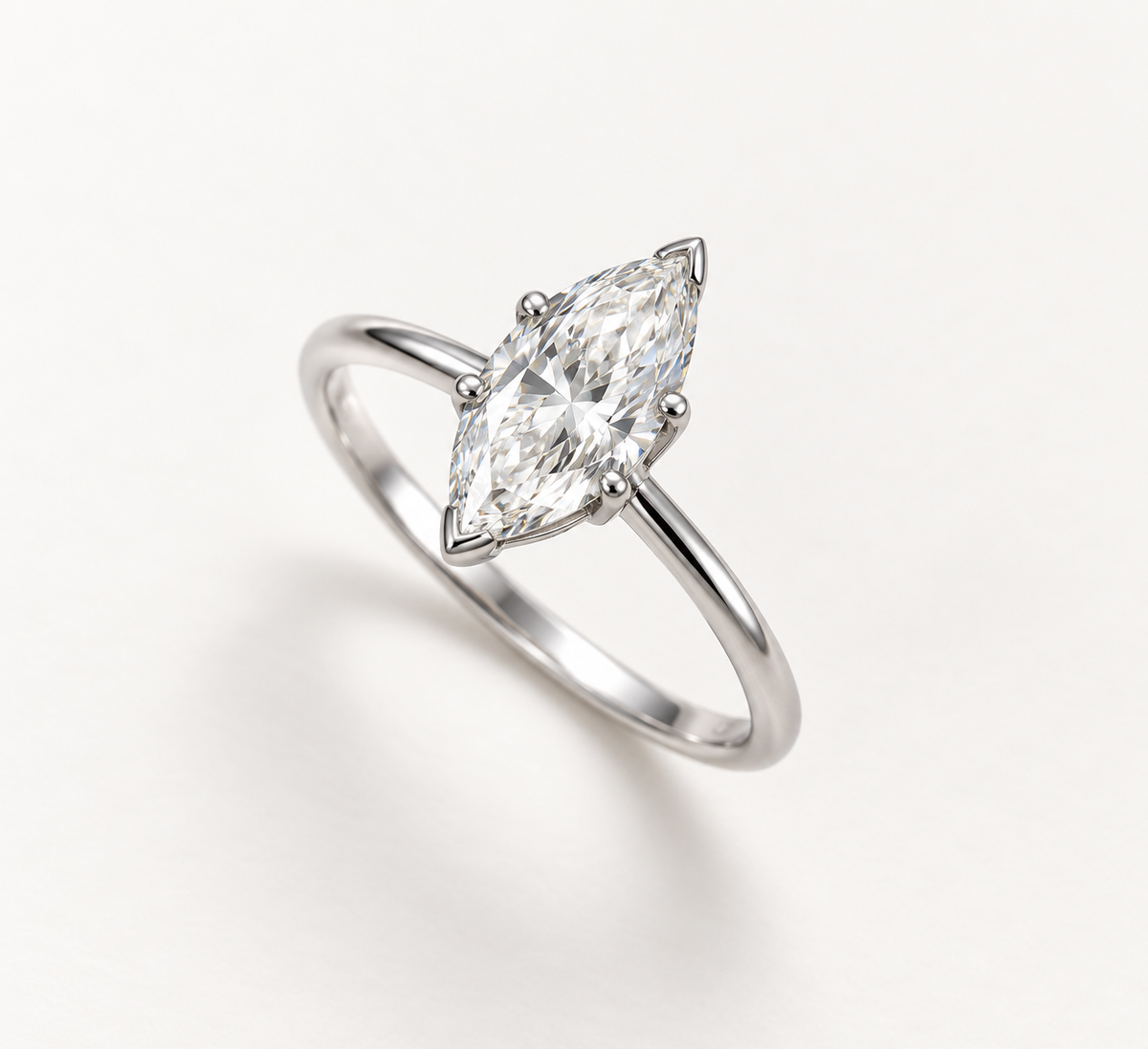 The White Leaf ring, 14k white gold, three-quarter view from above