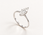 The White Leaf ring, 14k white gold, standing three-quarter view