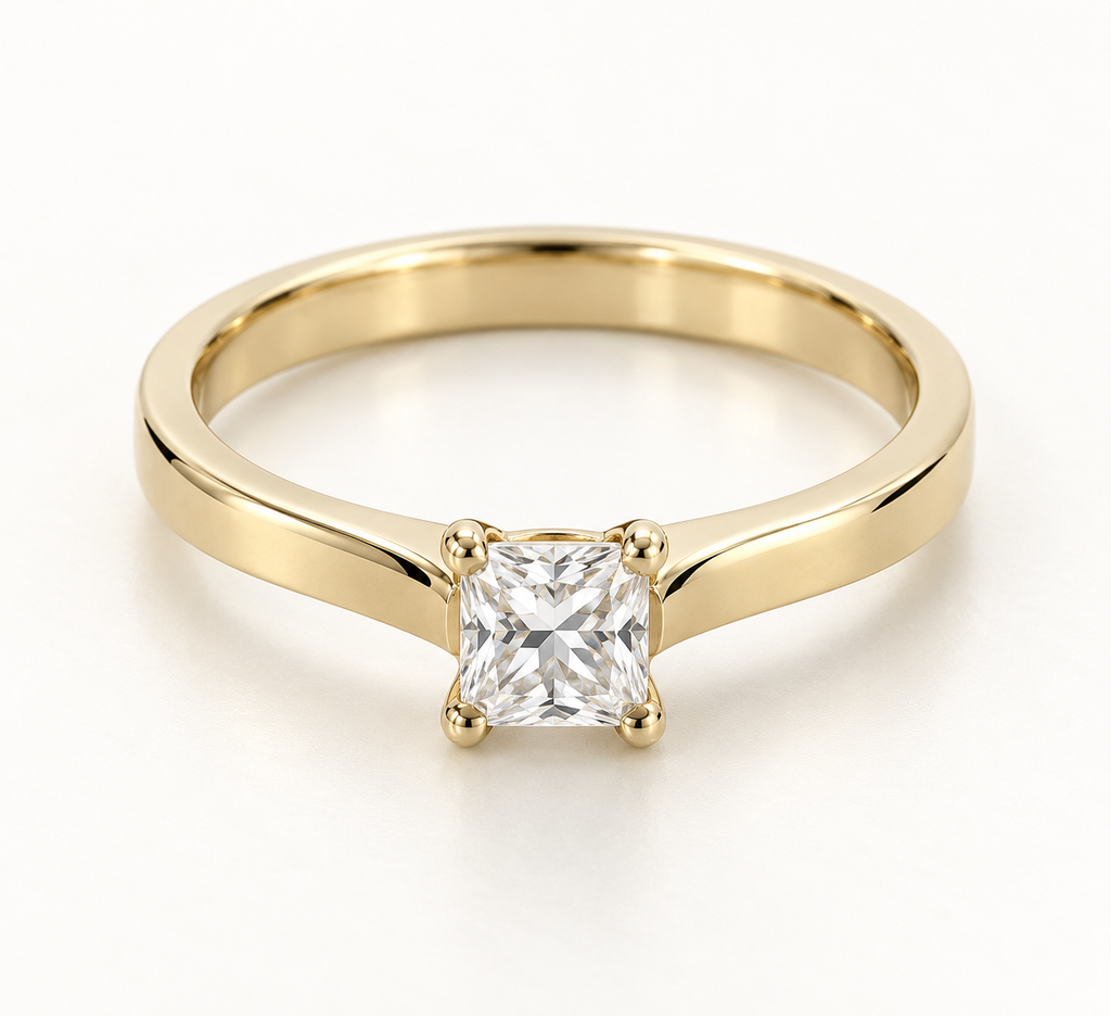 The Sun Square ring, 14k yellow gold, front view