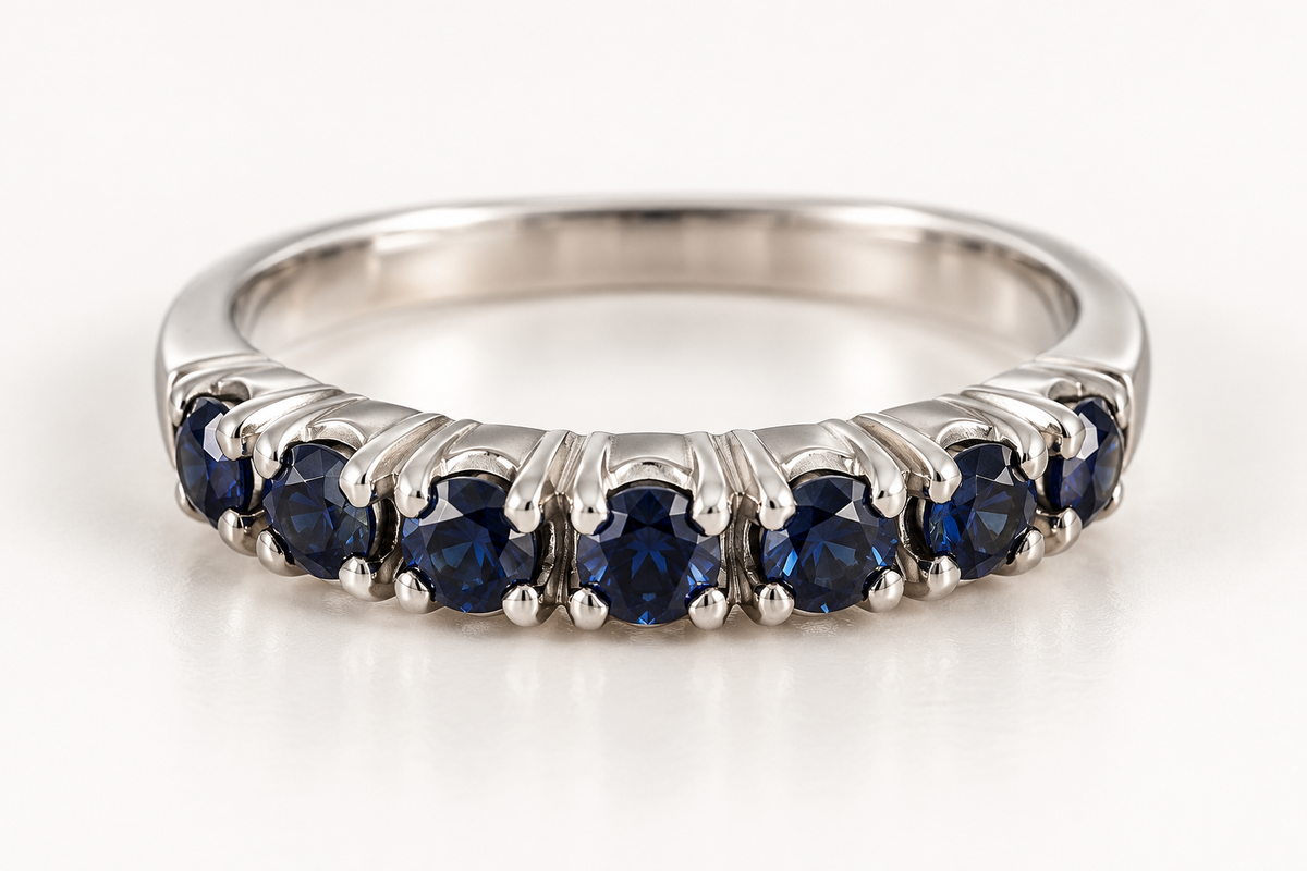 The Sapphire Crown ring, 14k white gold, front close-up