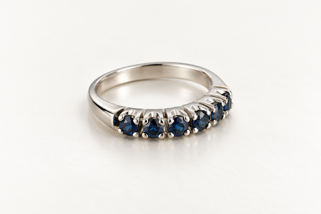 The Sapphire Crown ring, 14k white gold, wide side angle view