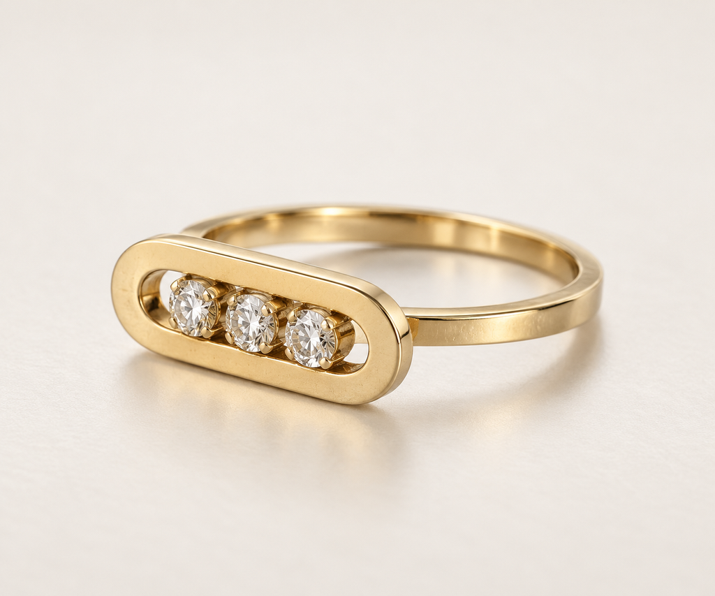 The Three Lights ring, 14k yellow gold, side three-quarter view