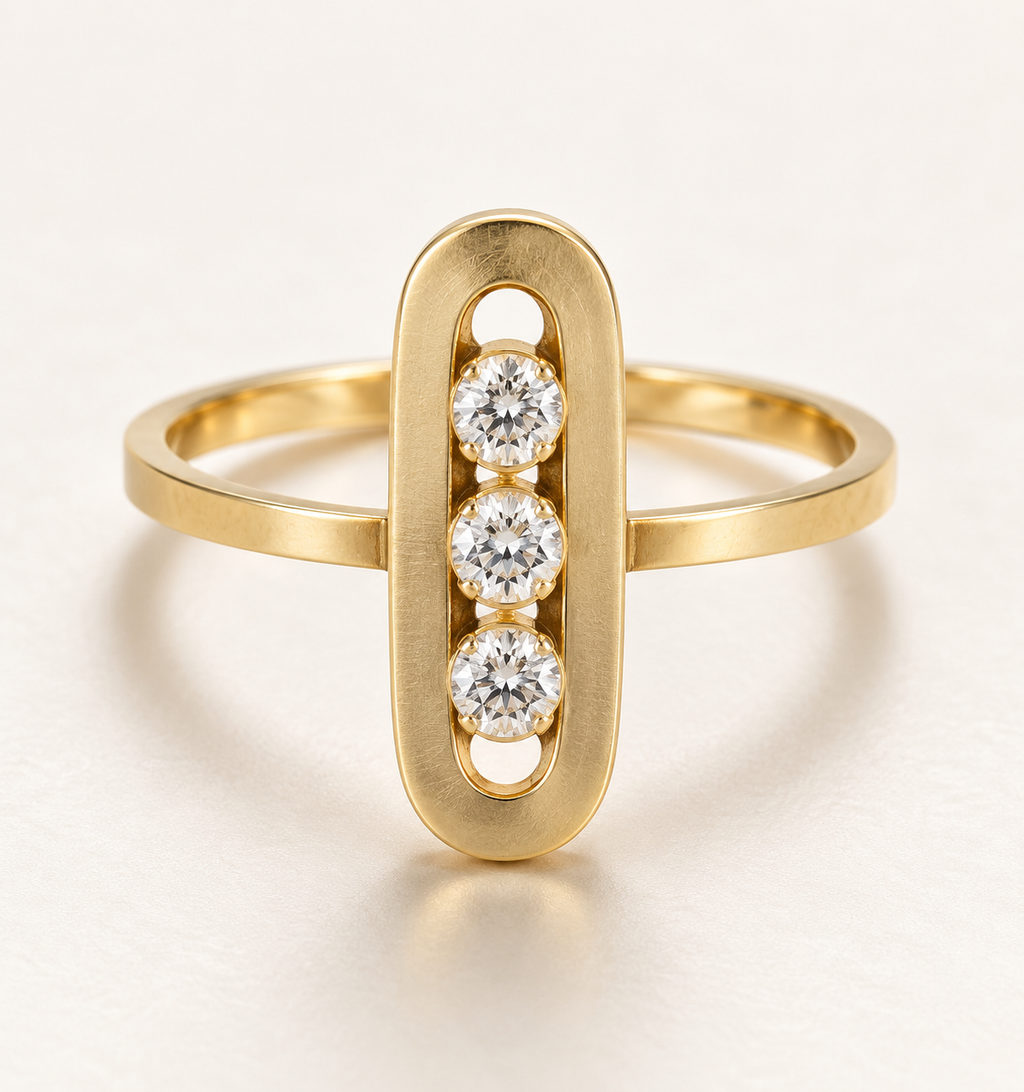 The Three Lights ring, 14k yellow gold, front view