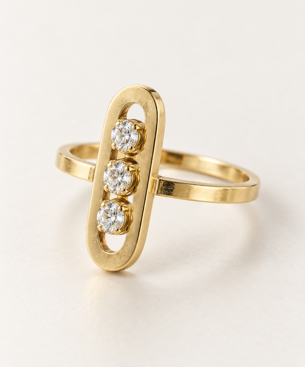 The Three Lights ring, 14k yellow gold, front three-quarter view