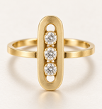 The Three Lights ring, 14k yellow gold, wide front view