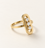 The Three Lights ring, 14k yellow gold, soft three-quarter view